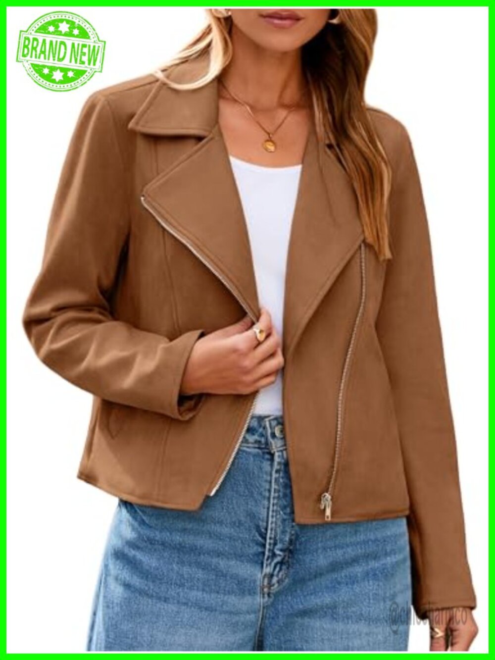 Faux Suede Cropped Moto Jacket Long Sleeve Zipper Biker
